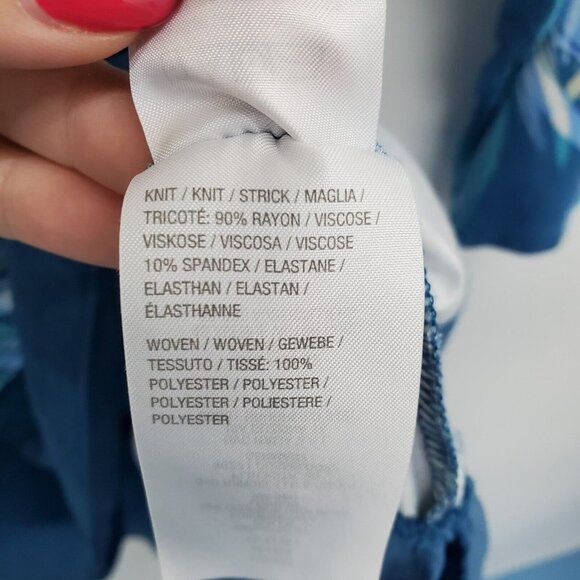 LOGO By Lori Goldstein Womens Satin Hem Tunic Top Size M Blue Printed Asymmetric - Picture 13 of 16